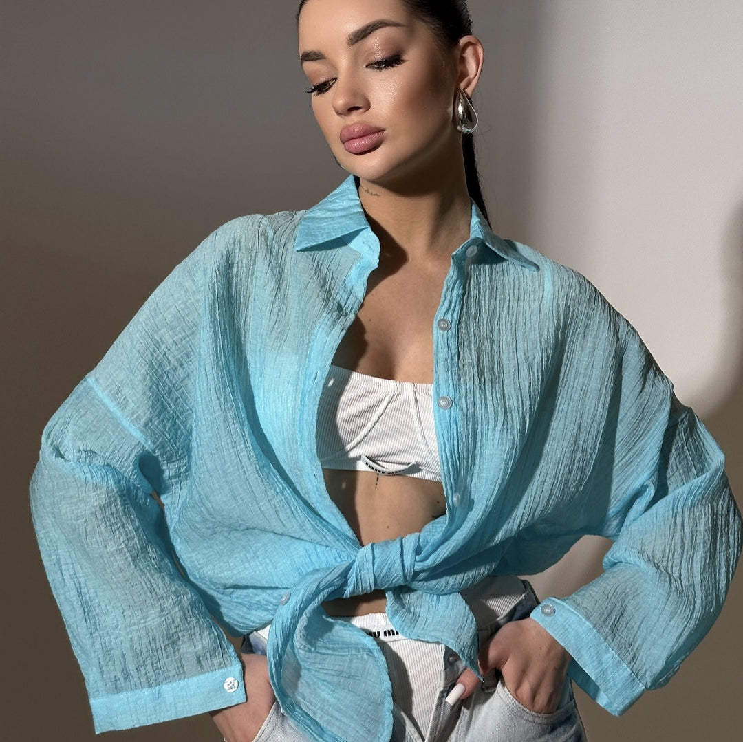 Dame Løs Chiffon Bluse med bred pasform og knapdetaljer Stilla