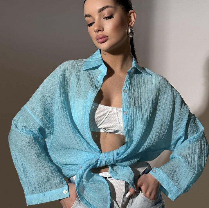 Dame Løs Chiffon Bluse med bred pasform og knapdetaljer Stilla