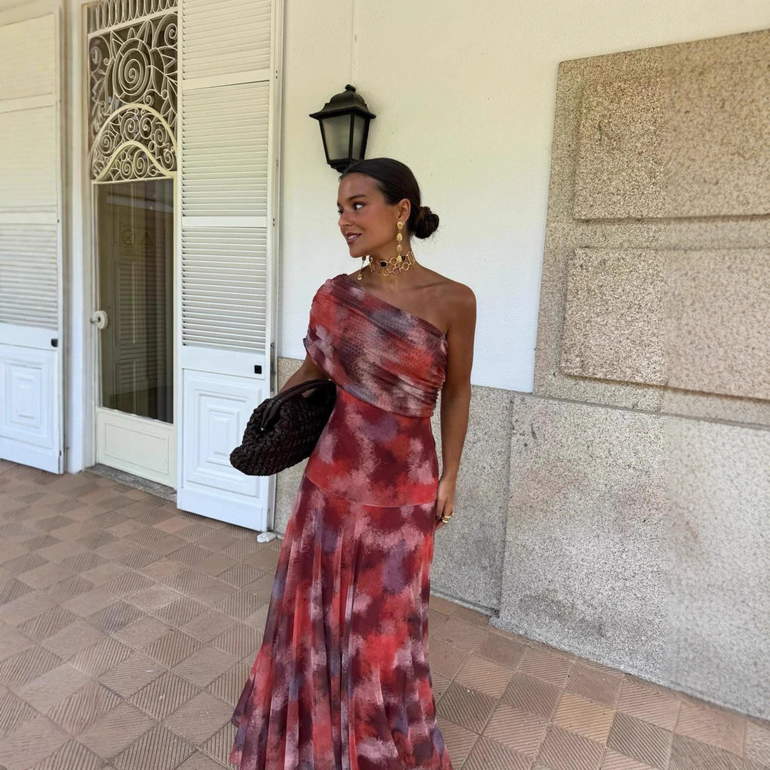 Women's wrap dress with a trendy color pattern and elastic waist insert Skovae