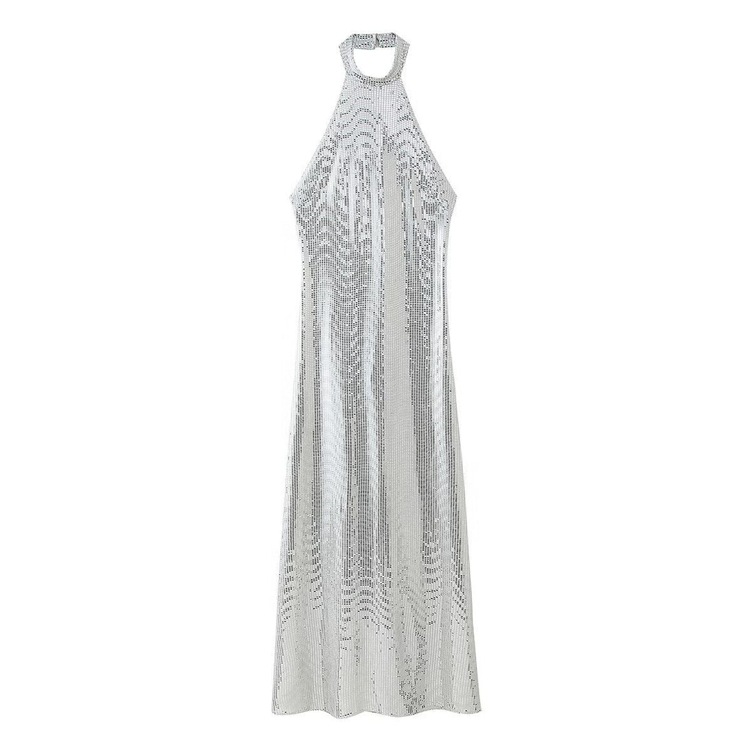 Femme Halter Neck Perlede Maxi Kjole Stilla