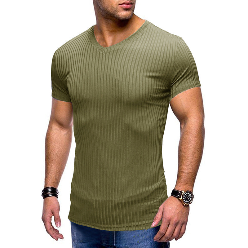 Herrer moderne V-hals T-shirt med fin ribstrik Stilla