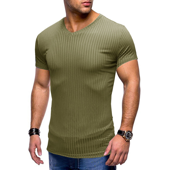 Herrer moderne V-hals T-shirt med fin ribstrik Stilla