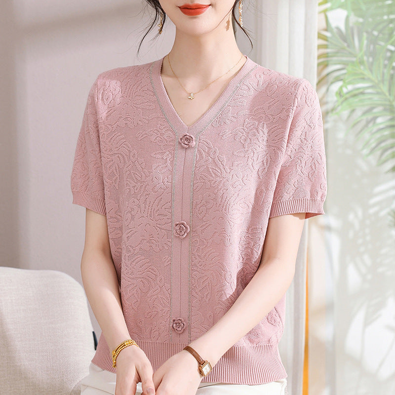 Femme Struktureret Floral Strikcardigan Stilla