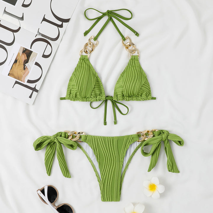 Dame Triangel-Bikini med flydende flæse-design og gyldne accenter Stilla