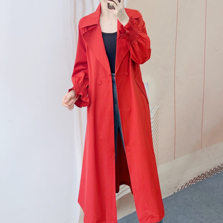 Dame elegant trenchcoat med voluminøse ærmer og moderne dobbelt knaplukning Stilla