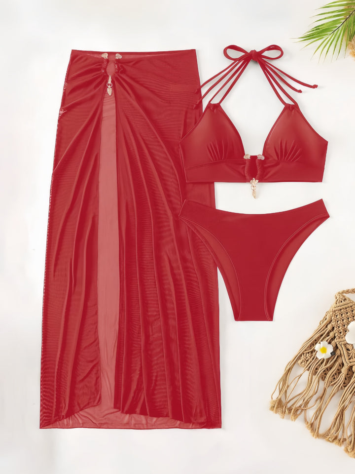 Dame Bikini-sæt med elegant indpakningsskørt og raffinerede detaljer Skovae
