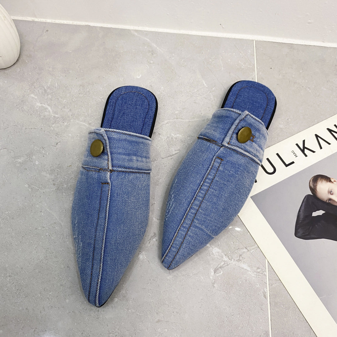 Dame Mules i moderne jeans-look med elegant spids Stilla