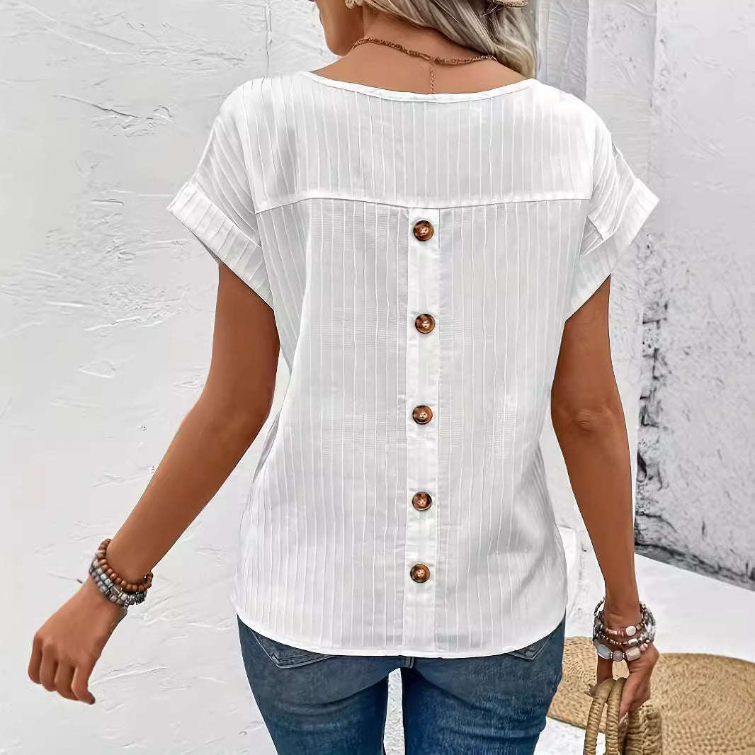 Femme Button-Up Stribet Kortærmet Bluse Stilla