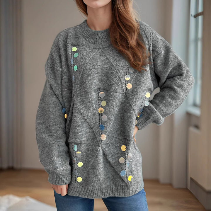 Dame hyggelig strikket pullover med glitrende perler Stilla