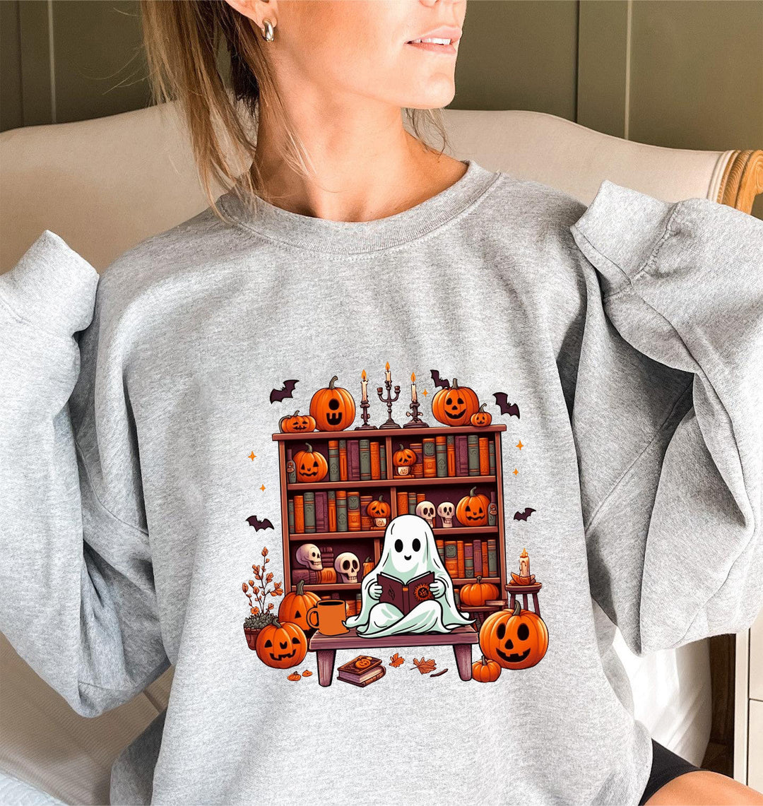 Kvinders sweatshirts med efterårsinspireret creepy motiv og afslappede puffærmer Stilla