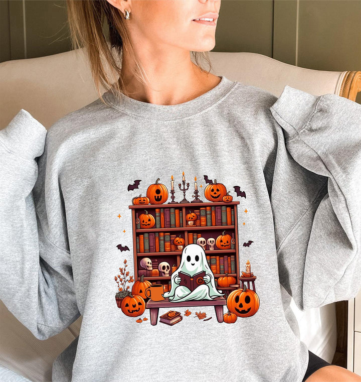 Kvinders sweatshirts med efterårsinspireret creepy motiv og afslappede puffærmer Stilla