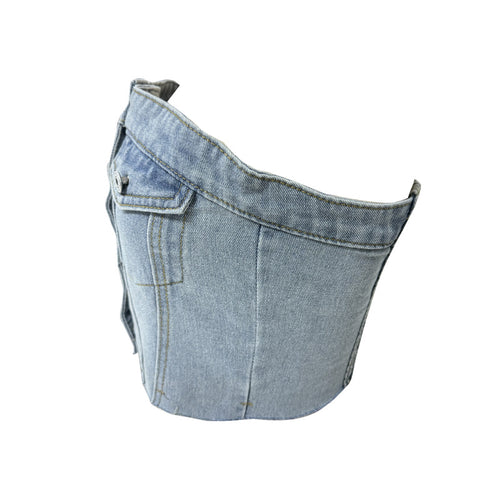 Dame Denim Bustier med knaplukning og afslappet snit Stilla