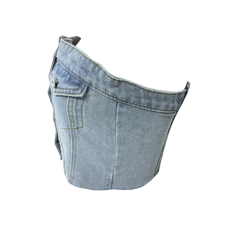 Dame Denim Bustier-top med knaplukning og tætsiddende pasform Skovae