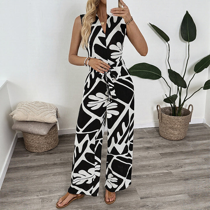 Dame ærmeløs bred ben-jumpsuit med bælte-talje Stilla