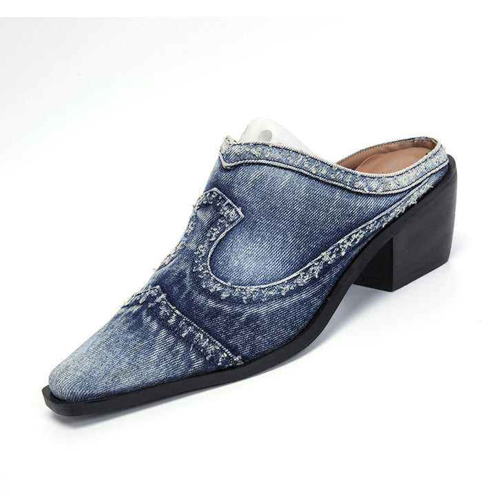 Dame Mules med moderne denim-design og elegant stiletto-hæl Stilla