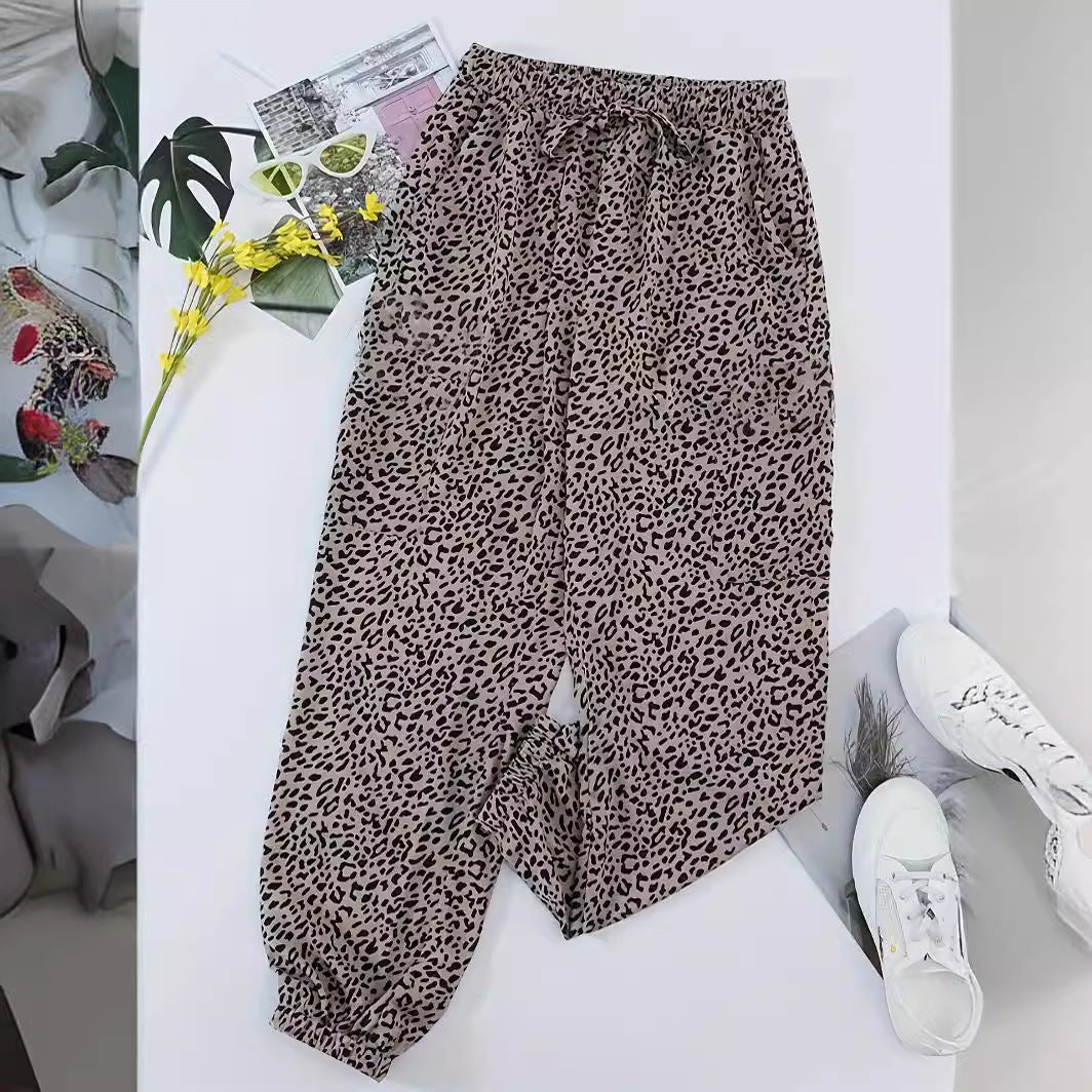 Dame Legere Fritidsbukser med moderne Leopardmønstre og elastisk Talje Stilla