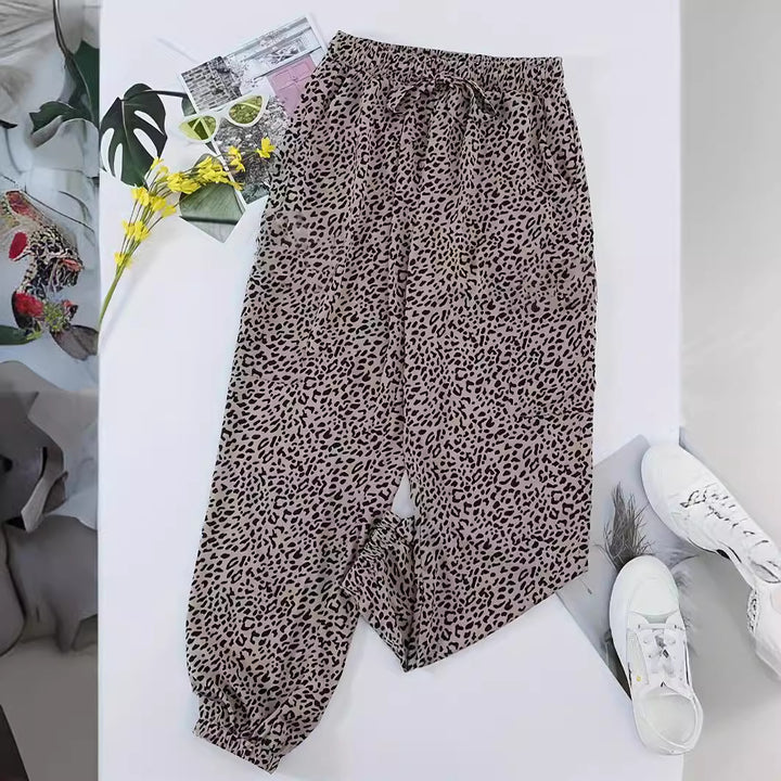 Dame Legere Fritidsbukser med moderne Leopardmønstre og elastisk Talje Stilla