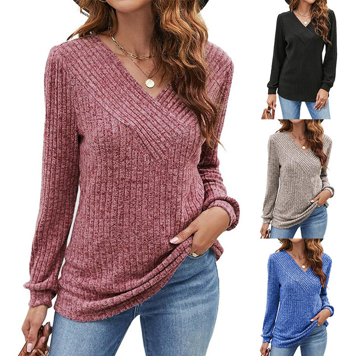 Dame pullover med struktureret ribdesign og V-hals Stilla