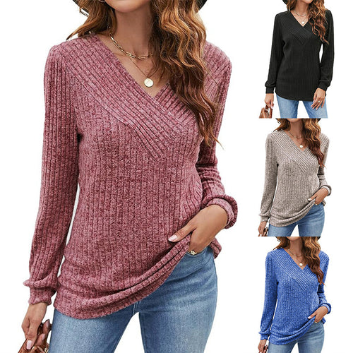 Dame pullover med struktureret ribdesign og V-hals Stilla