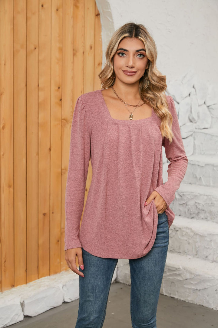 Dame mode longsleeve T-shirt med V-hals og lommer Stilla