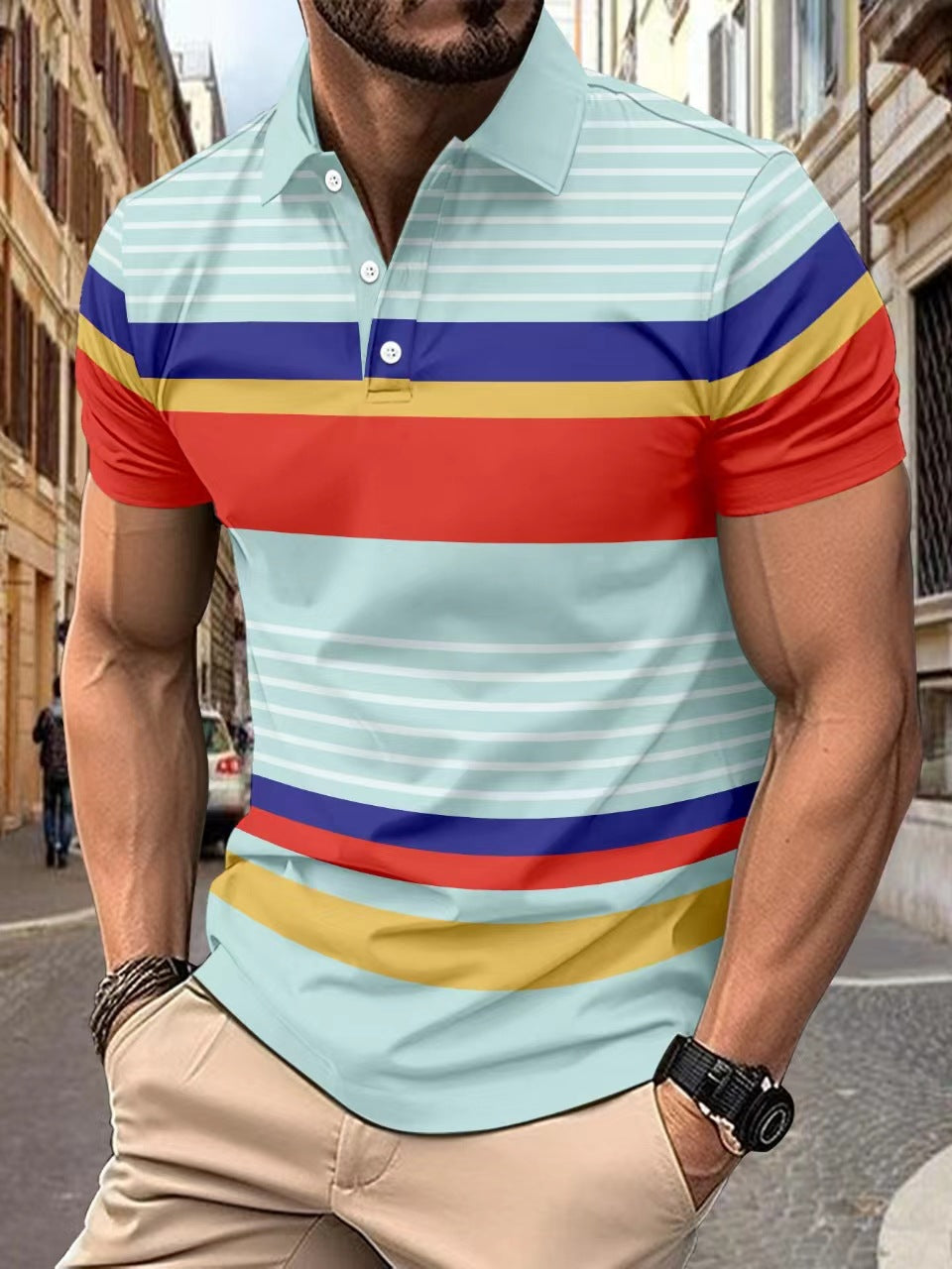 Herrer Poloshirt med moderne stribemønster og høj kvalitet bomuldsblanding Stilla
