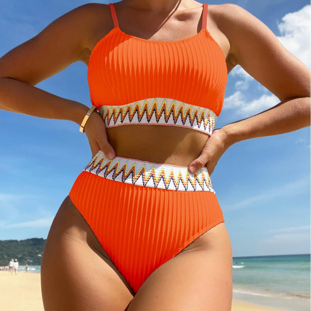 Damer Højtaljede Bikini-sæt med stribet rib-designet Stilla