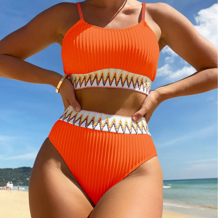 Damer Højtaljede Bikini-sæt med stribet rib-designet Stilla
