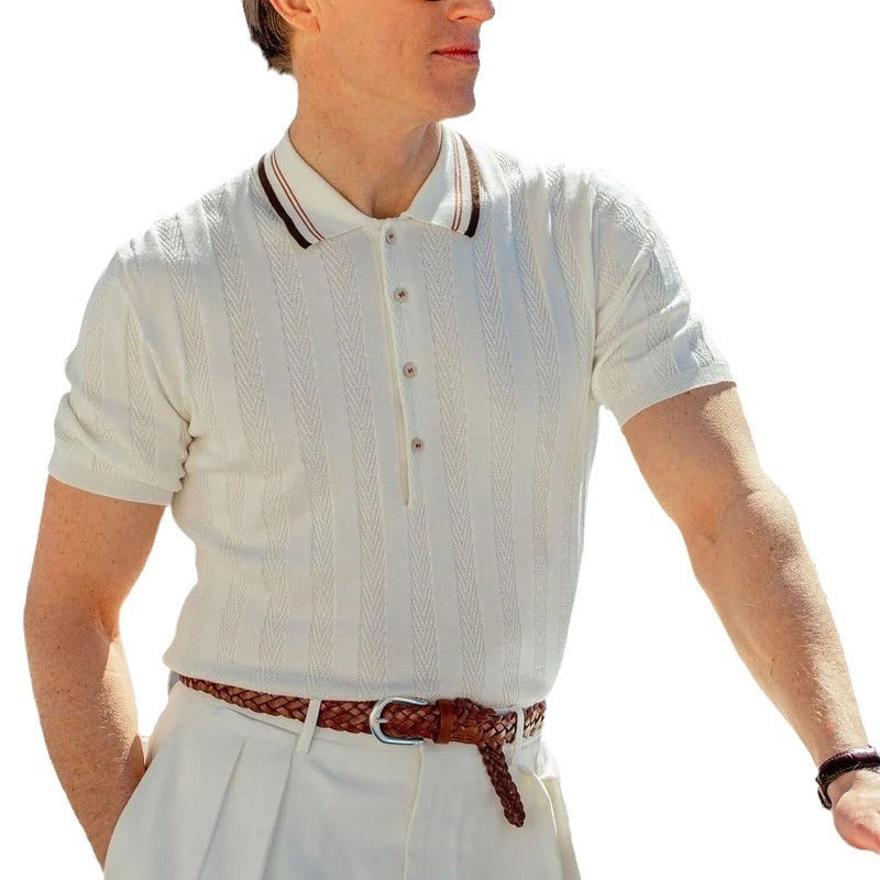 Herrer elegant strik-polo skjorte i vintage stil Stilla