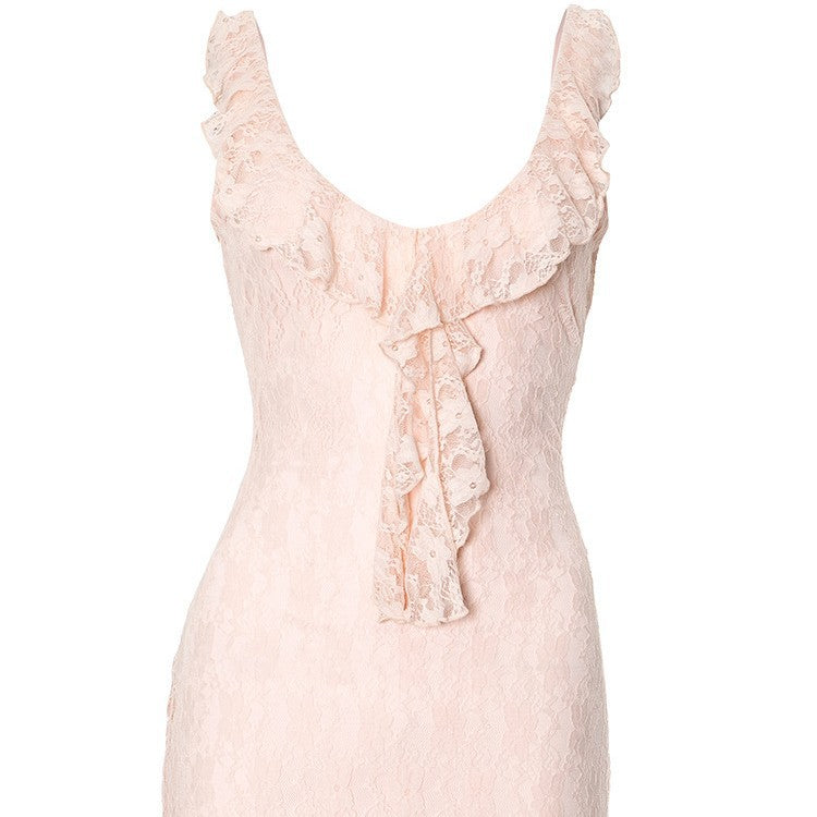 Dame Mini-kjole med raffinerede flæse-detaljer og forførende décolleté Stilla