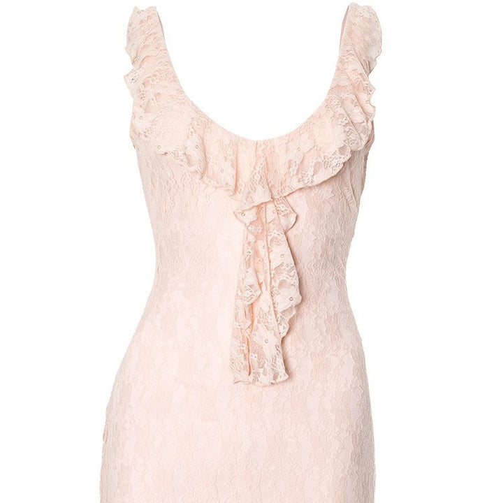 Dame Mini-kjole med raffinerede flæse-detaljer og forførende décolleté Stilla