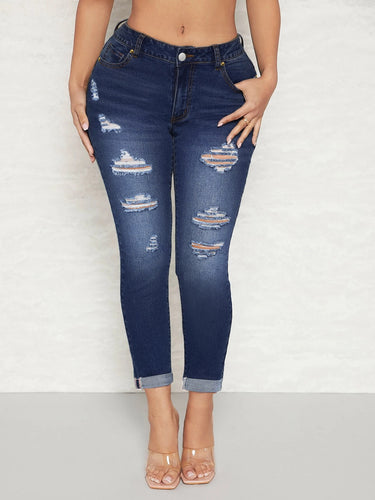 Dame Skinny Jeans i moderigtigt Destroyed-look med højt liv og kropsnær pasform Stilla