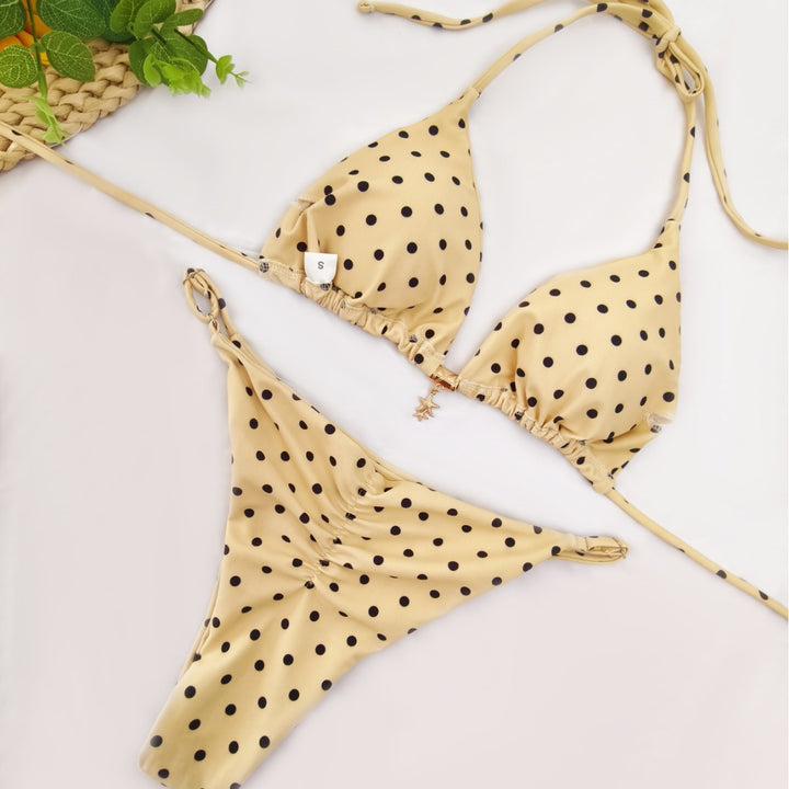 Dame triangel-bikini med blomsterdesign og justerbare stropper Skovae