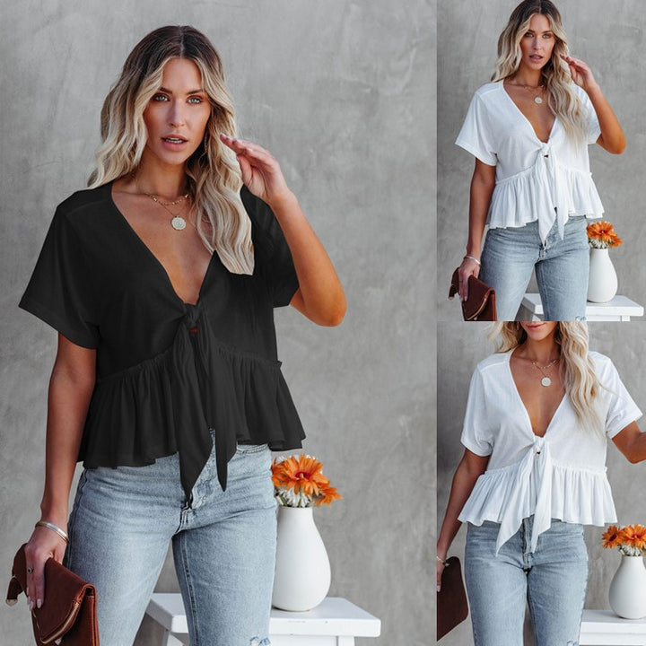 Damebluse med afslappet snit og rynker Stilla