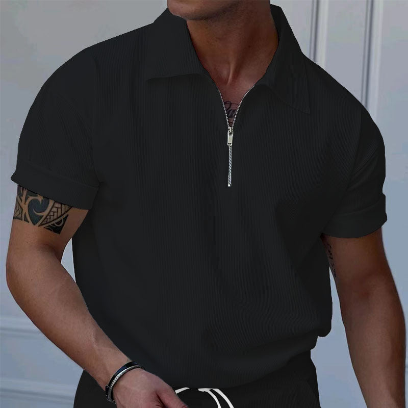 Herrer polo med kort lynlås og struktureret design Stilla