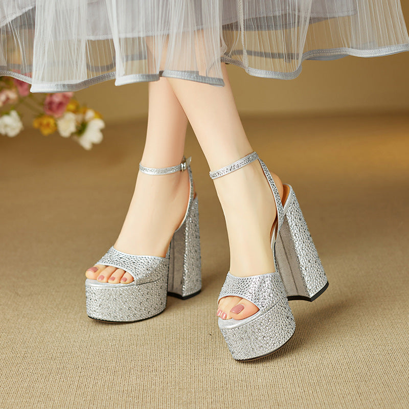 Femme Glamorous Plateau sandaler med strass dekorationer Stilla