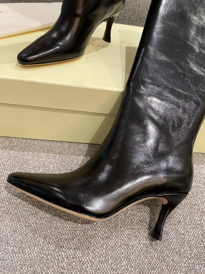 Femme Glinsende Spids-Toe Knæhøje Stiletto Støvler Stilla