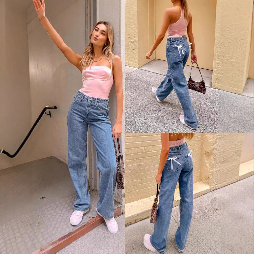 Dame Bred beskåret jeans med høj talje og moderne design Stilla