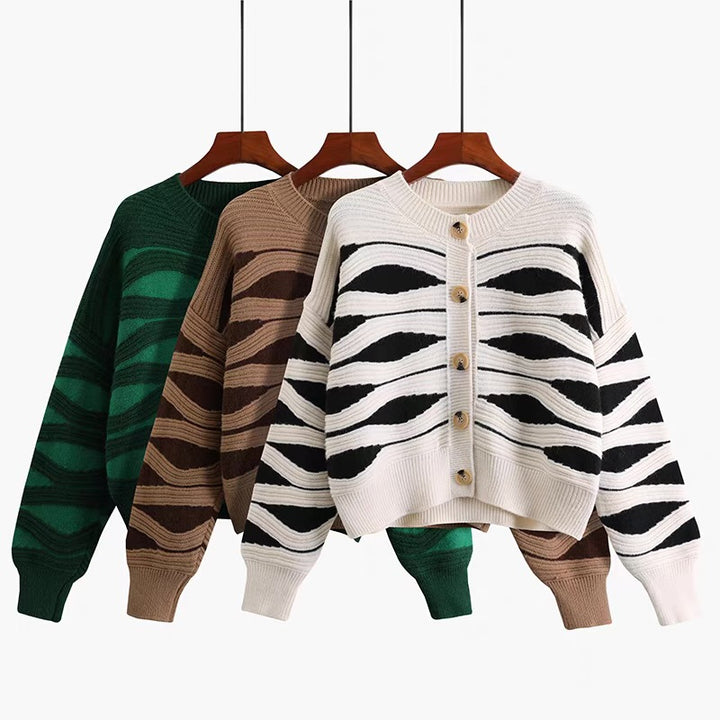 Femme Cultured Stribet Strikcardigan Stilla