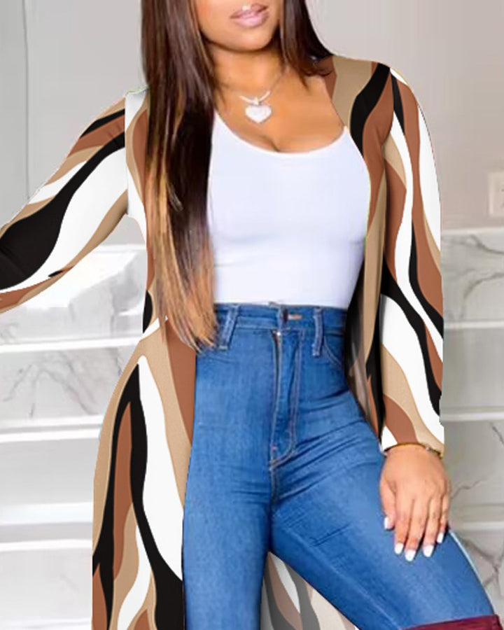 Dame Lang Kimono med grafisk Design Stilla