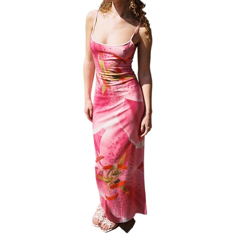 Dame blomsterprint spaghetti strop maxikjole Stilla