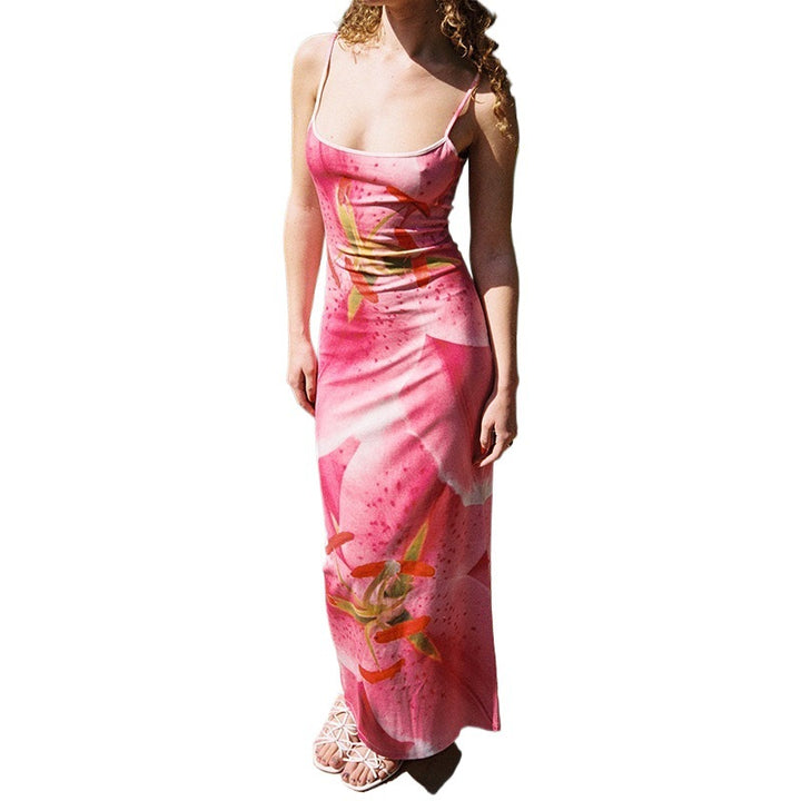 Dame blomsterprint spaghetti strop maxikjole Stilla