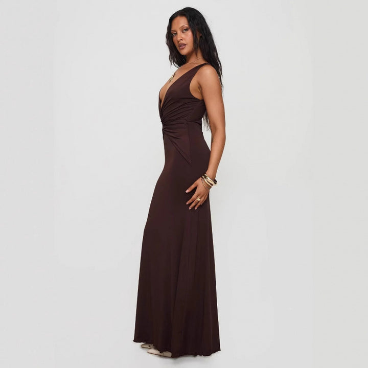 Kvinder Elegant Dyb Uddyb Maxi Kjole Stilla