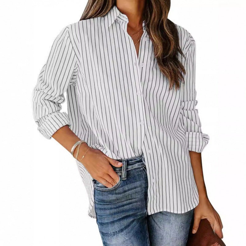 Dame designer mode stribet bluse med lange ærmer Stilla