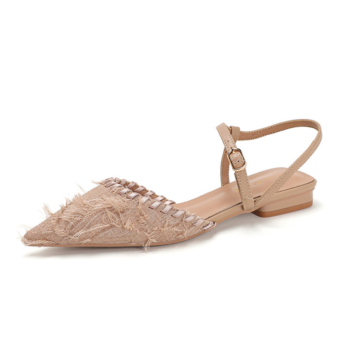 Dame elegante Slingback Ballerinaer med struktureret frynse-detalje Stilla