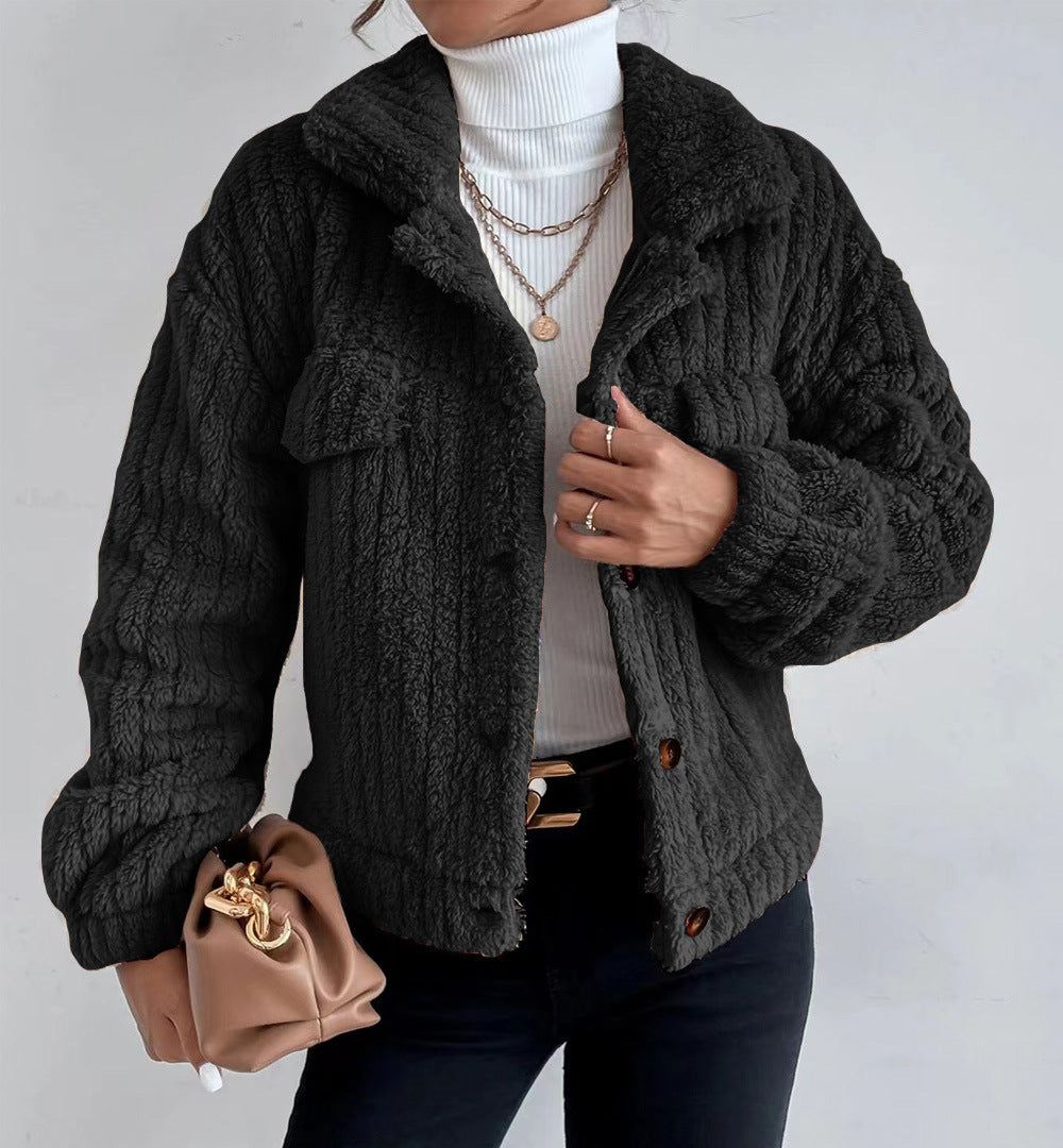 Dame teddyjakke med struktureret overmateriale og casual snit Stilla