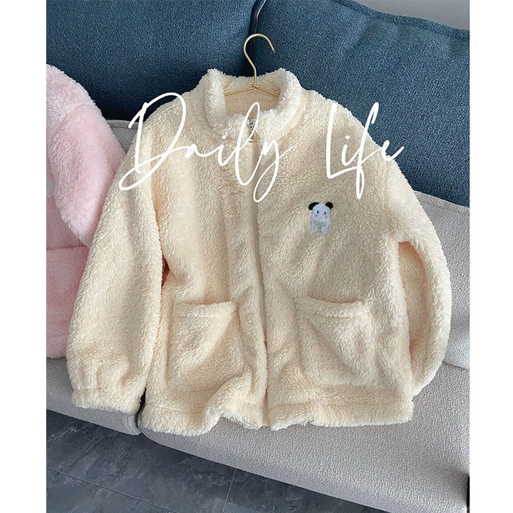 Dame Fleece-Pyjama-sæt med lynlås og hyggeligt materiale Stilla