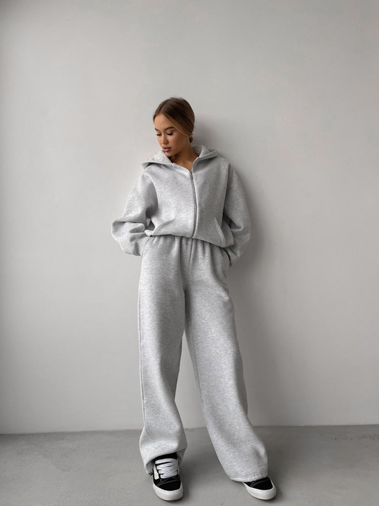 Kvinder casual sweatshirt og joggingbukser sæt med hætte og praktisk lynlås Skovae