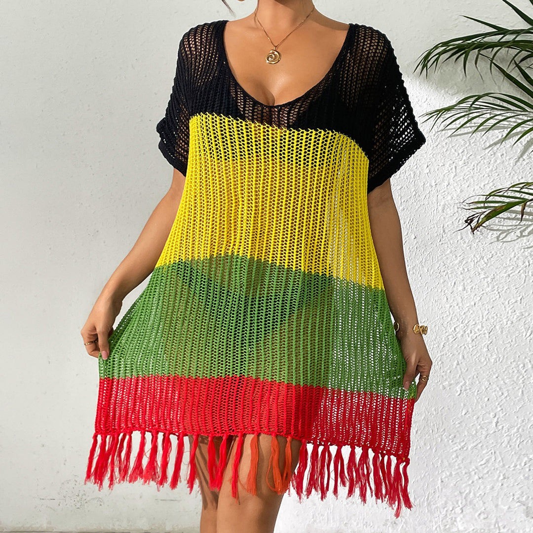 Femme Vibrant Hæklet Fringed Strandbeklædning Tunika Stilla
