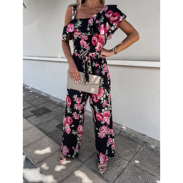 Dame Én-skulder Blomst Rynke jumpsuit Stilla