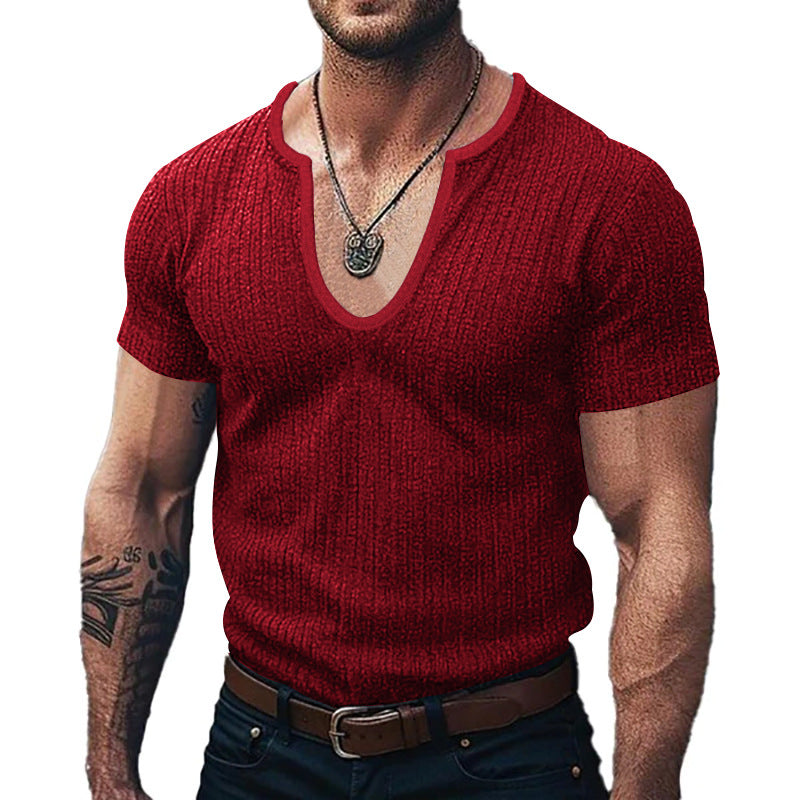 Herren modet V-hals T-shirt lavet af struktureret strikket stof Stilla